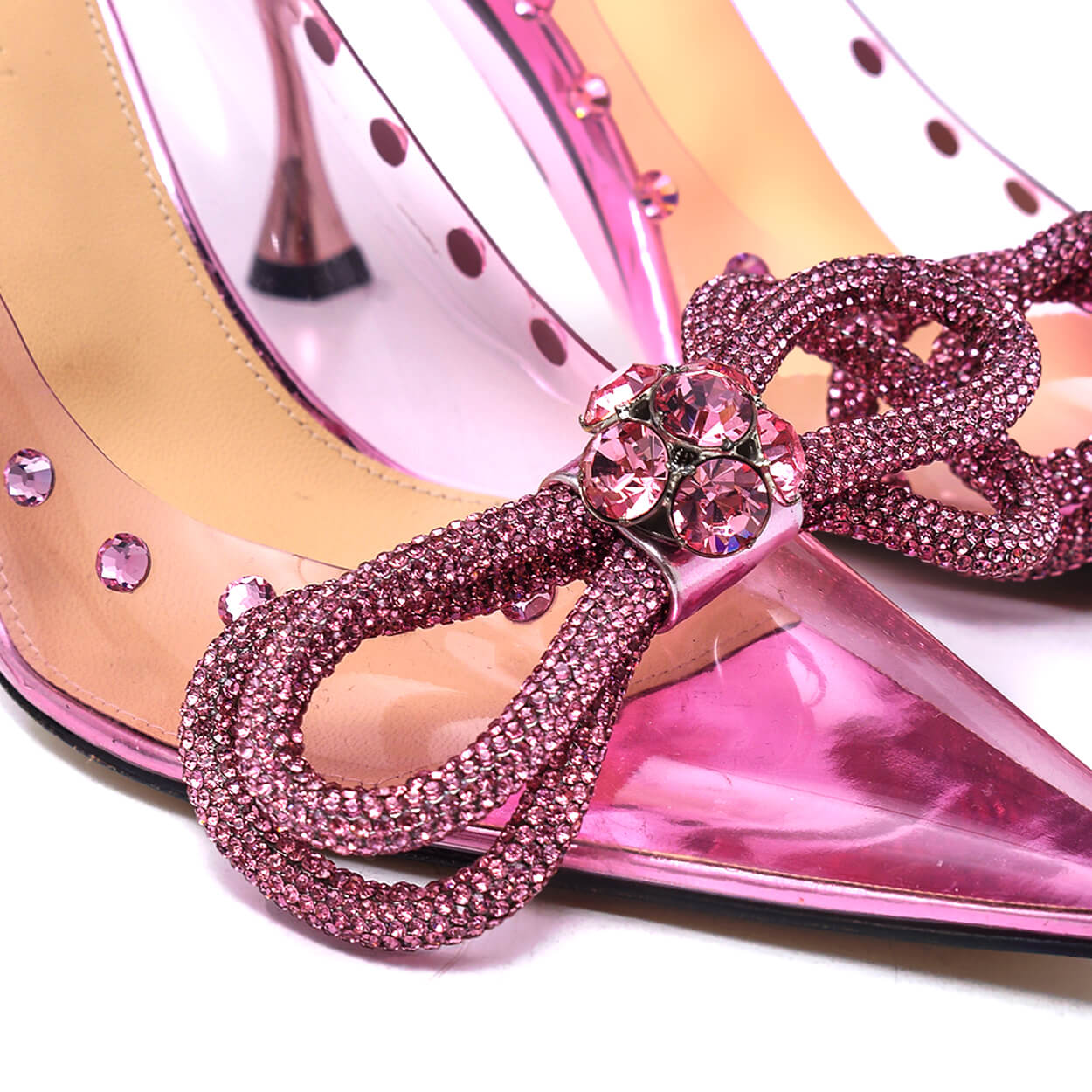 Mach & Mach - Bubblegum Pink Pvc Crystal Embellished Double Bow Stiletto Pumps 38